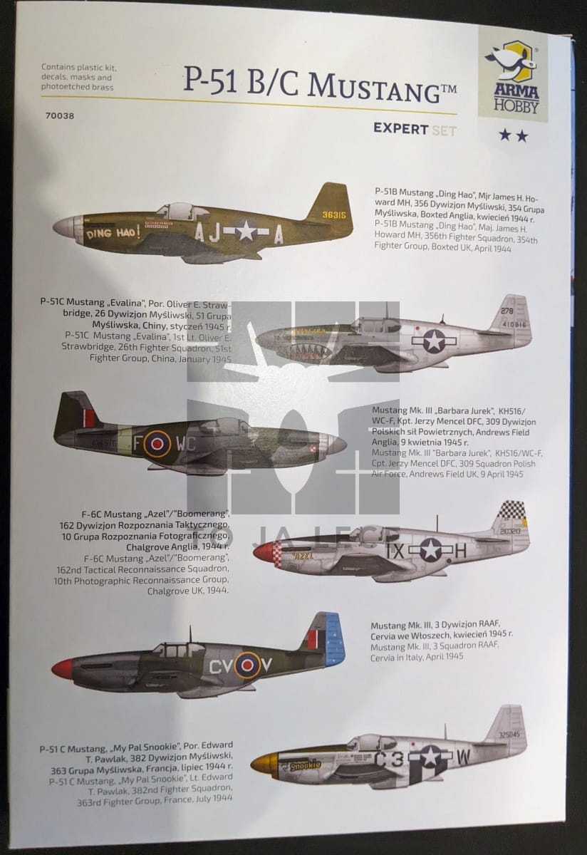 Zdjęcie dodatkowe produktu Mustang P-51 B/C Expert Set 1:72 Arma Hobby 70038