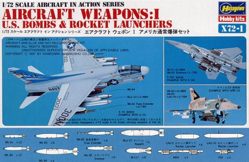 Set of American conventional bombs (Aircraft Weapons I) 1:72 Hasegawa X72-1
