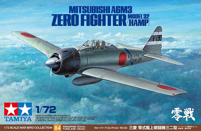 Zdjęcie dodatkowe produktu Mitsubishi A6M3 Zero Fighter Model 32 (Hamp) 1:72 Tamiya 60784