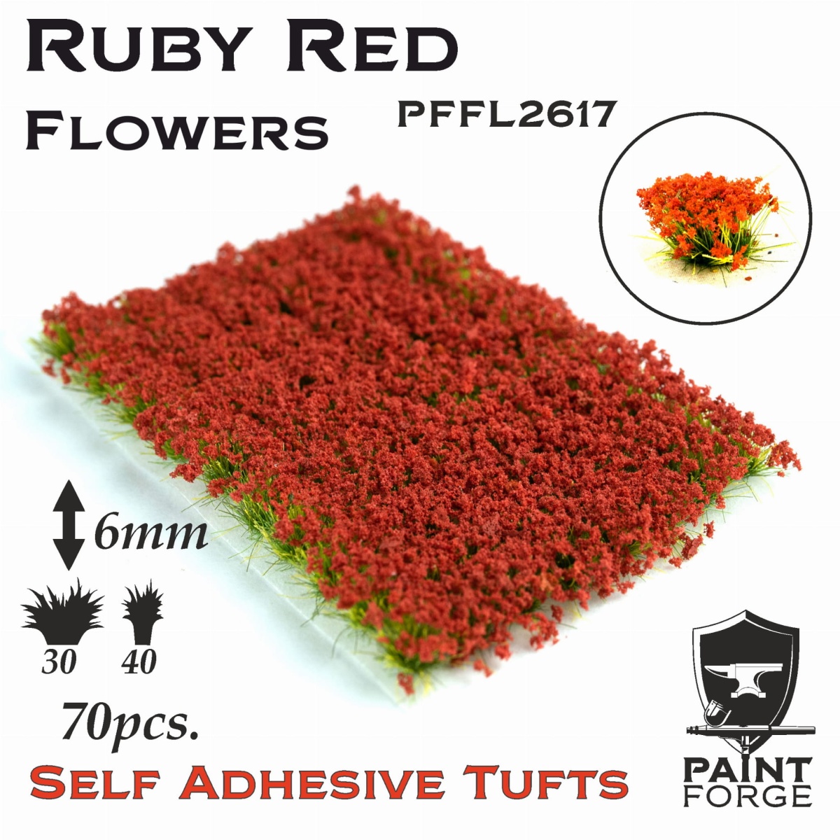 Zdjęcie główne produktu Ruby Red Flowers 6mm (70szt) Paint Forge PFFL2617