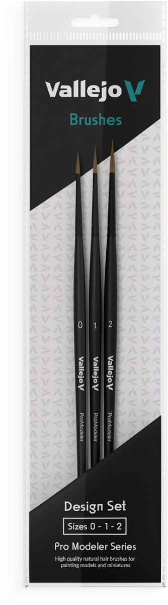 Zdjęcie główne produktu Zestaw pędzli naturalnych okrągłych (0, 1, 2) Vallejo B01991 Pro Modeler Design Set Natural Hair
