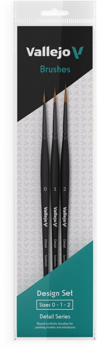 Zdjęcie główne produktu Zestaw pędzli okrągłych syntetycznych (0,1,2) Vallejo B02991 Detail Design Set Synthetic fibers