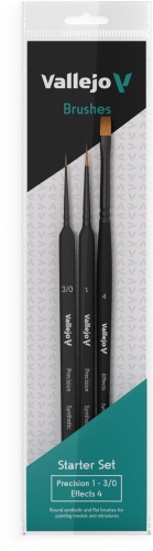 Vallejo B03990 Precision Starter Set of Synthetic Brushes (3/0, 1, 4) (Round No.1, 3/0 Triangular Handle, Flat No.4, synthetics)