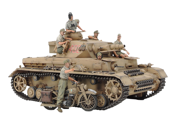 Zdjęcie główne produktu Panzerkampfwagen IV Ausf.F and Motorcycle Set North Africa 1:35 Tamiya 25208