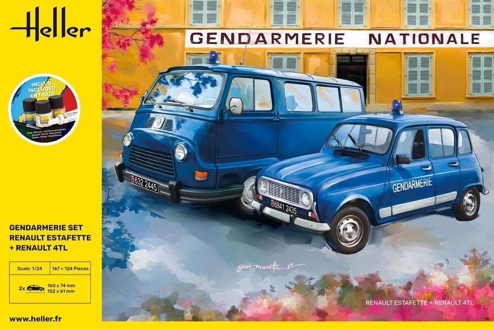 Zdjęcie dodatkowe produktu Gendarmerie Set Renault Estafette + Renault 4TL 1:24 Heller 52325 STARTER KIT
