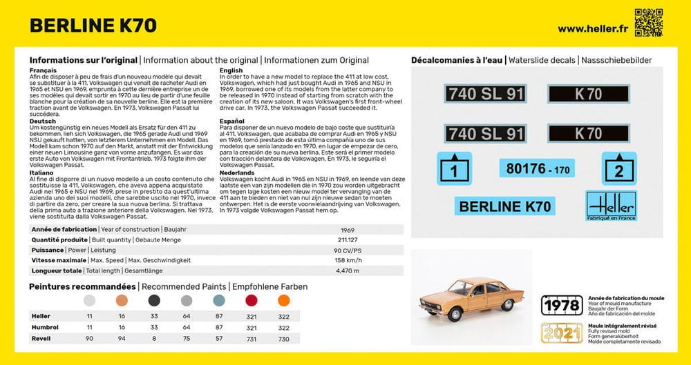 Zdjęcie dodatkowe produktu Volkswagen K70 1:43 Heller 56176 STARTER KIT