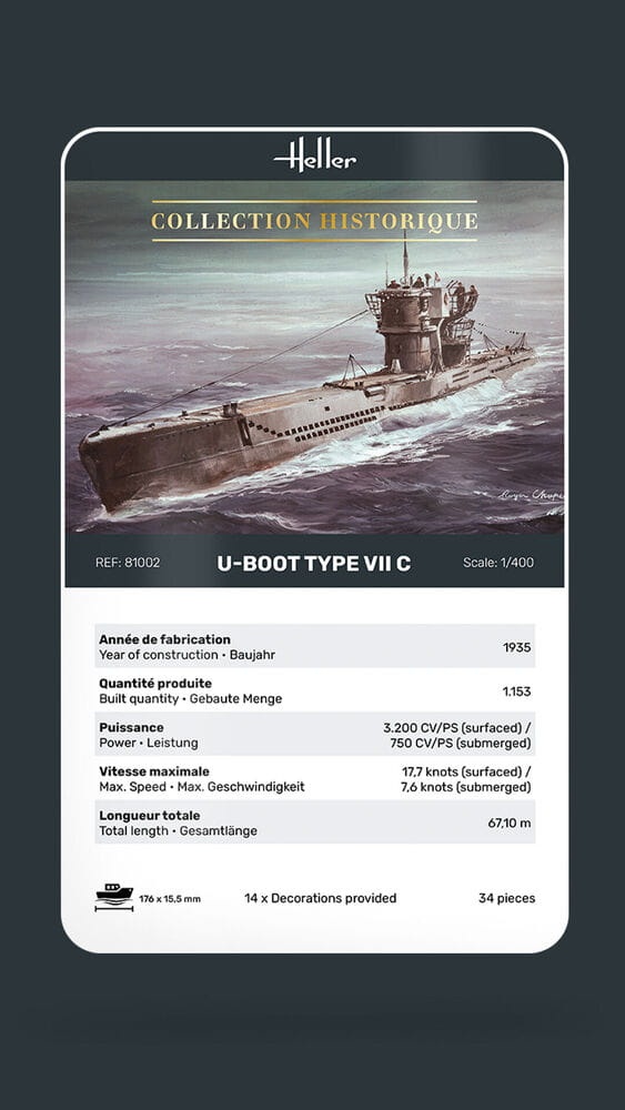 Zdjęcie dodatkowe produktu U-Boot Type VII C 1:400 Heller 81002