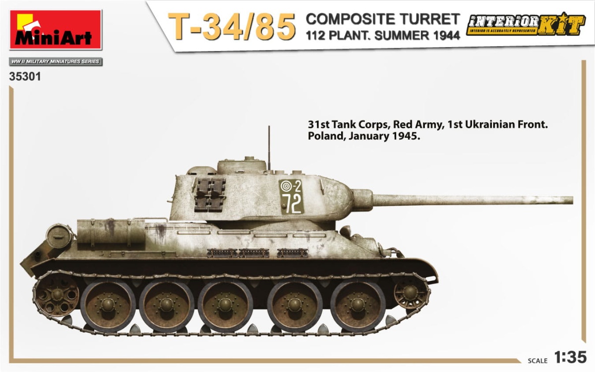 Zdjęcie dodatkowe produktu T-34/85 Composite Turret. 112 Plant. Summer 1944 Interior Kit 1:35 MiniArt 35301