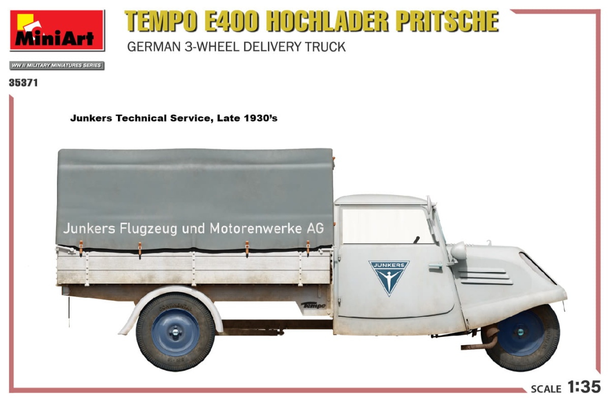 Zdjęcie dodatkowe produktu Tempo E400 Hochlader Pritsche. German 3-wheel Delivery Truck 1:35 MiniArt 35371