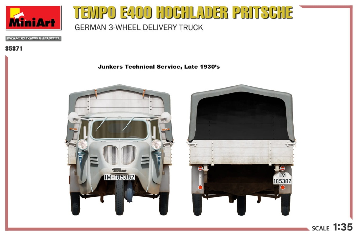 Zdjęcie dodatkowe produktu Tempo E400 Hochlader Pritsche. German 3-wheel Delivery Truck 1:35 MiniArt 35371