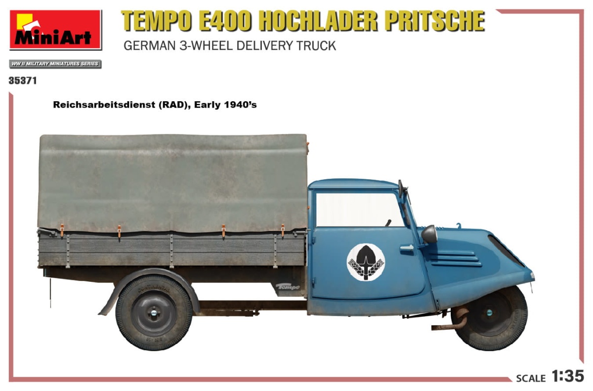 Zdjęcie dodatkowe produktu Tempo E400 Hochlader Pritsche. German 3-wheel Delivery Truck 1:35 MiniArt 35371