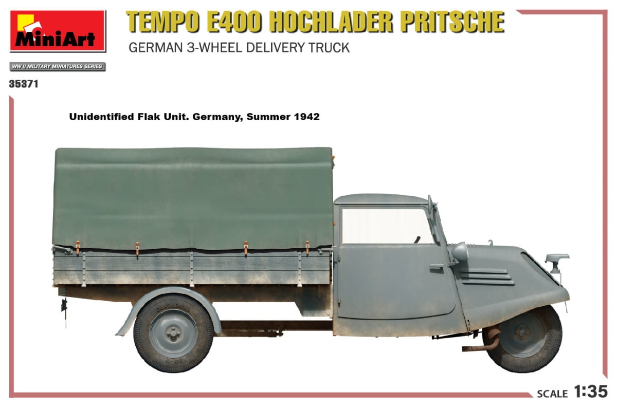 Zdjęcie dodatkowe produktu Tempo E400 Hochlader Pritsche. German 3-wheel Delivery Truck 1:35 MiniArt 35371