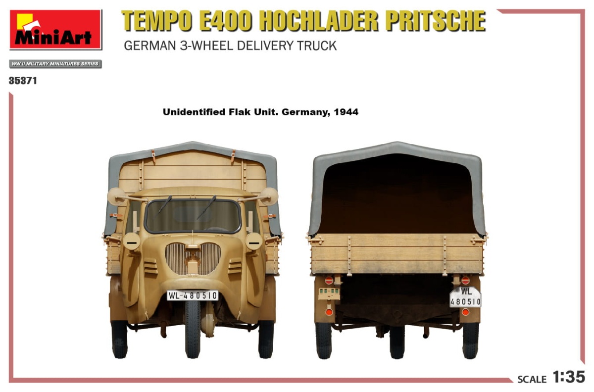 Zdjęcie dodatkowe produktu Tempo E400 Hochlader Pritsche. German 3-wheel Delivery Truck 1:35 MiniArt 35371