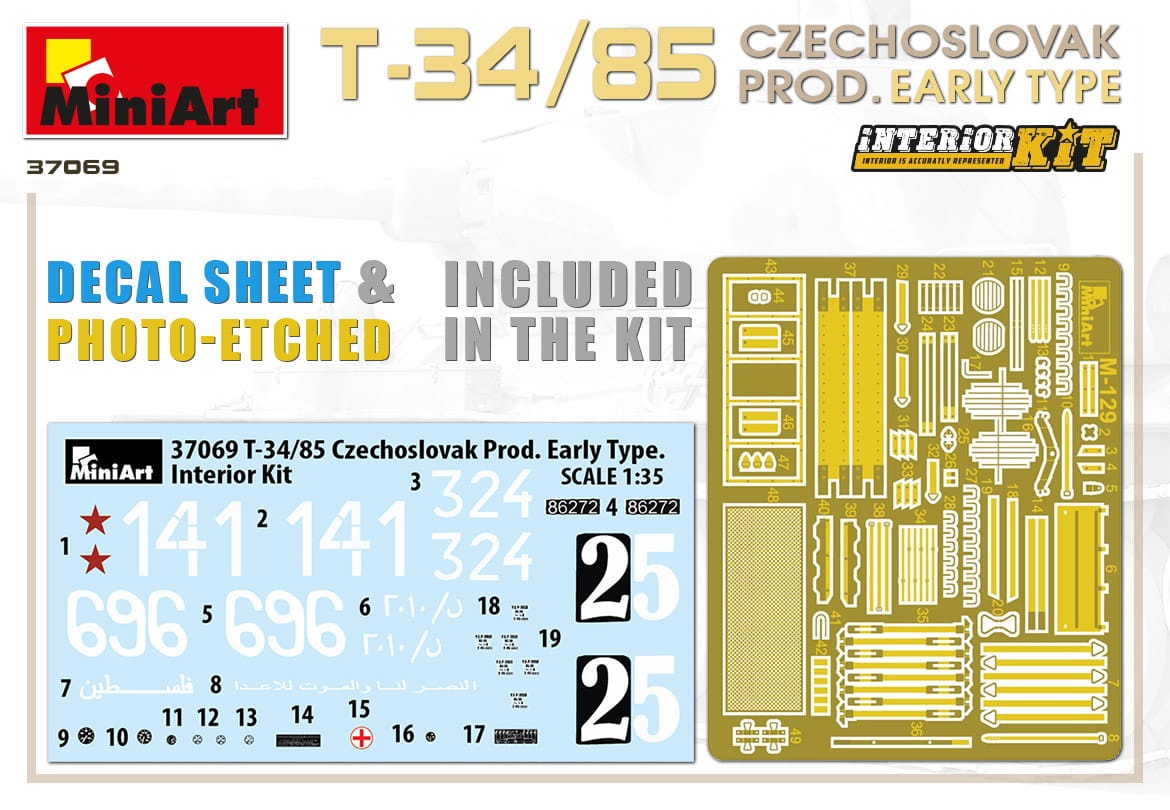 Zdjęcie dodatkowe produktu T-34/85 Czechoslovak Prod. Early Type. Interior Kit 1:35 MiniArt 37069