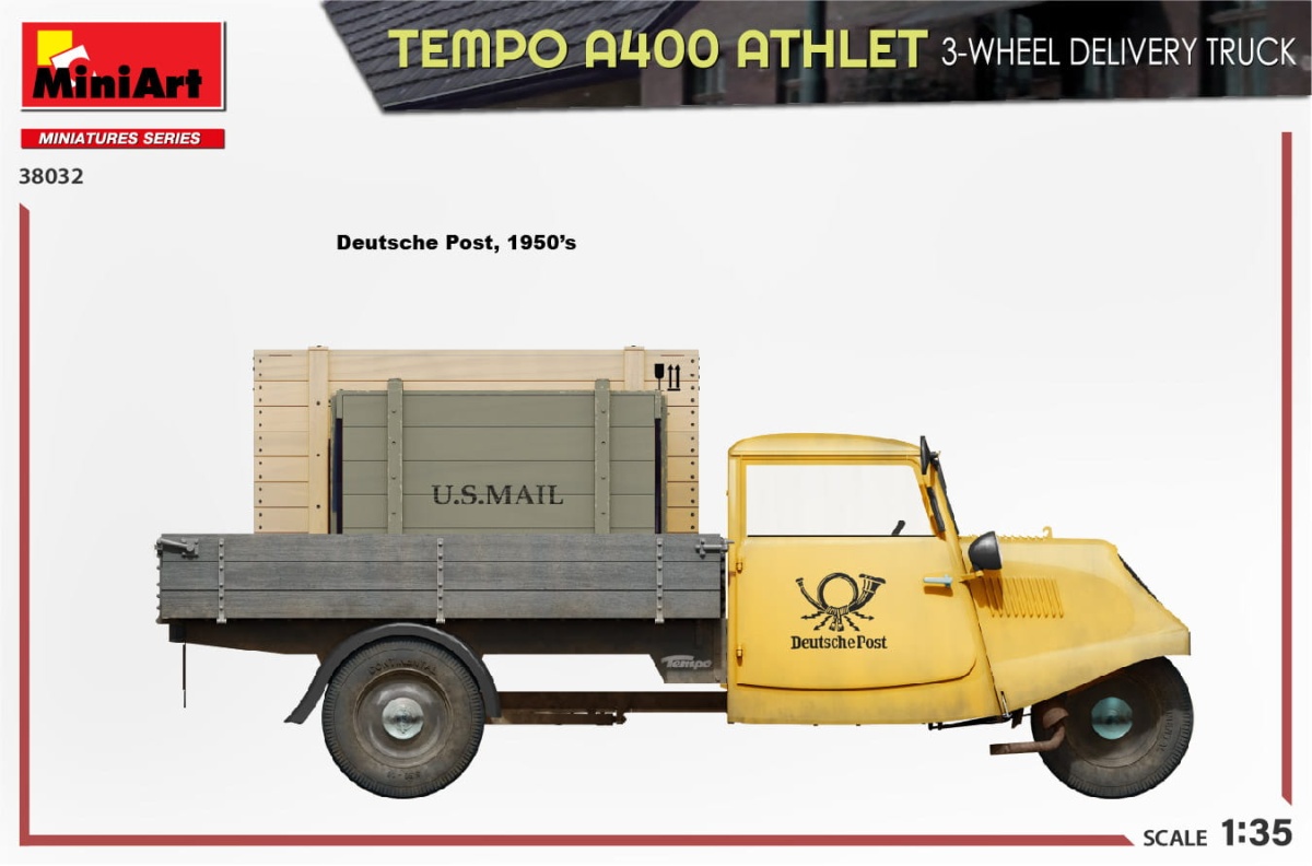 Zdjęcie dodatkowe produktu Tempo A400 Athlet 3-wheel Delivery Truck 1:35 MiniArt 38032