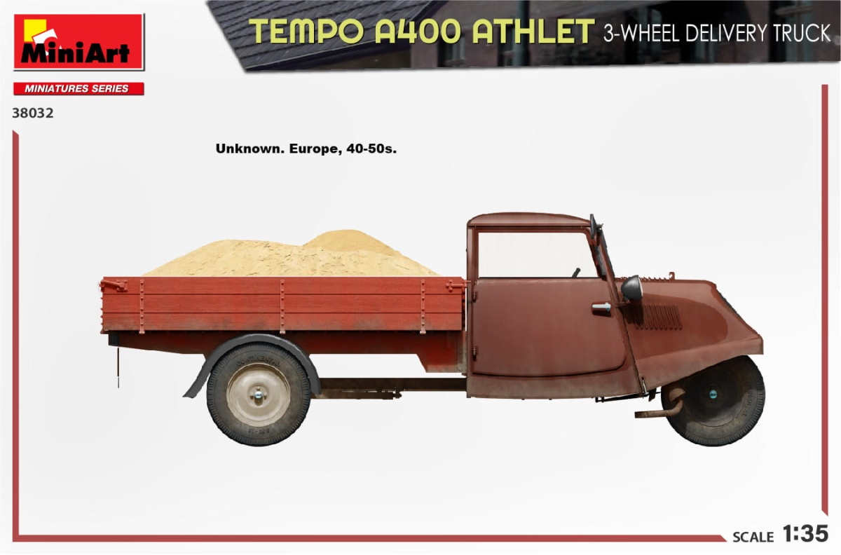 Zdjęcie dodatkowe produktu Tempo A400 Athlet 3-wheel Delivery Truck 1:35 MiniArt 38032