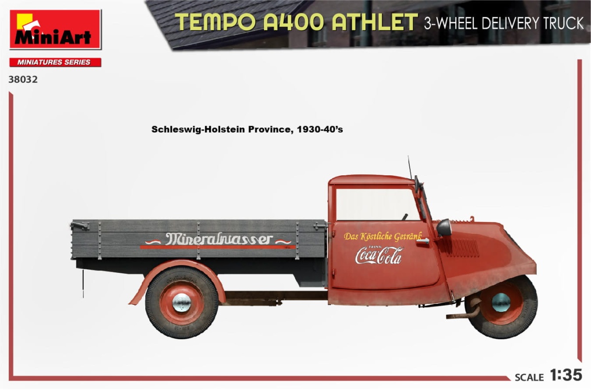 Zdjęcie dodatkowe produktu Tempo A400 Athlet 3-wheel Delivery Truck 1:35 MiniArt 38032