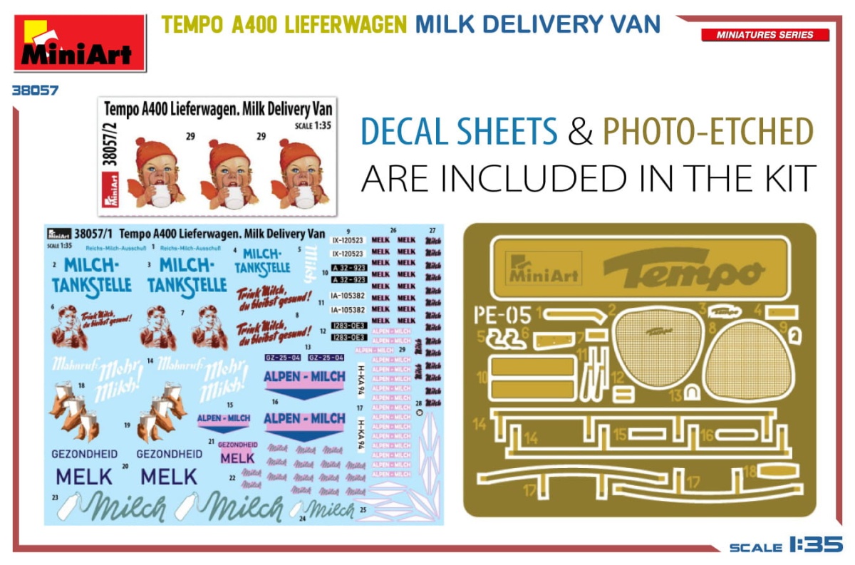 Zdjęcie dodatkowe produktu Tempo A400 Lieferwagen. Milk Delivery Van 1:35 MiniArt 38057