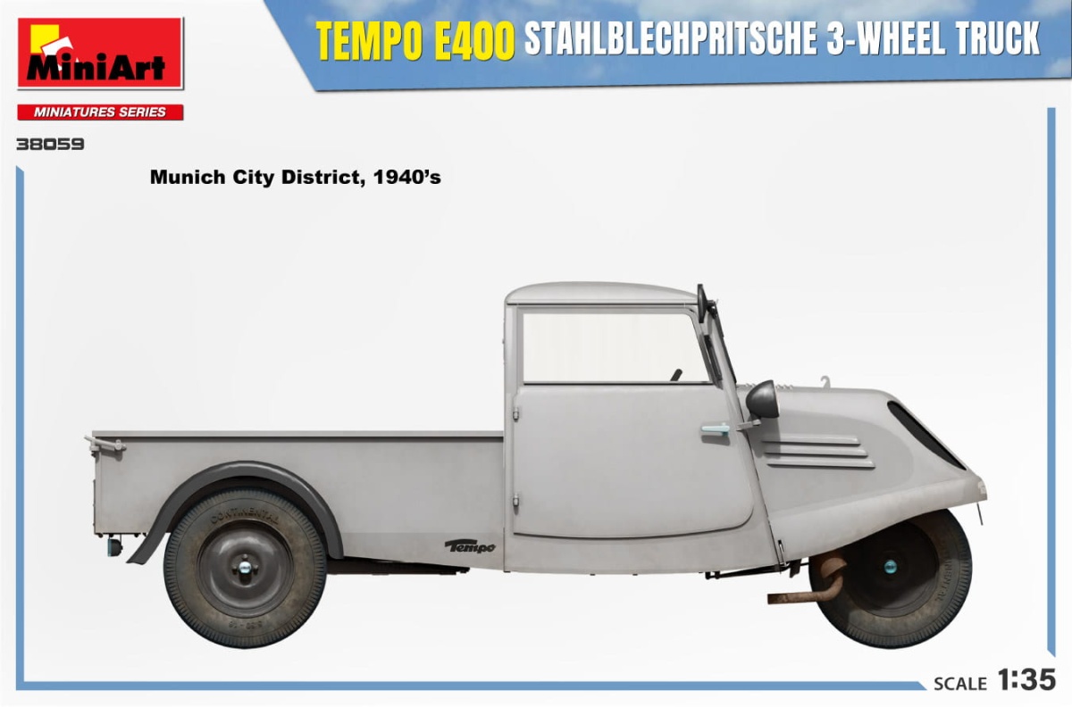 Zdjęcie dodatkowe produktu Tempo E400 Stahlblechpritsche 3-wheel Truck 1:35 MiniArt 38059