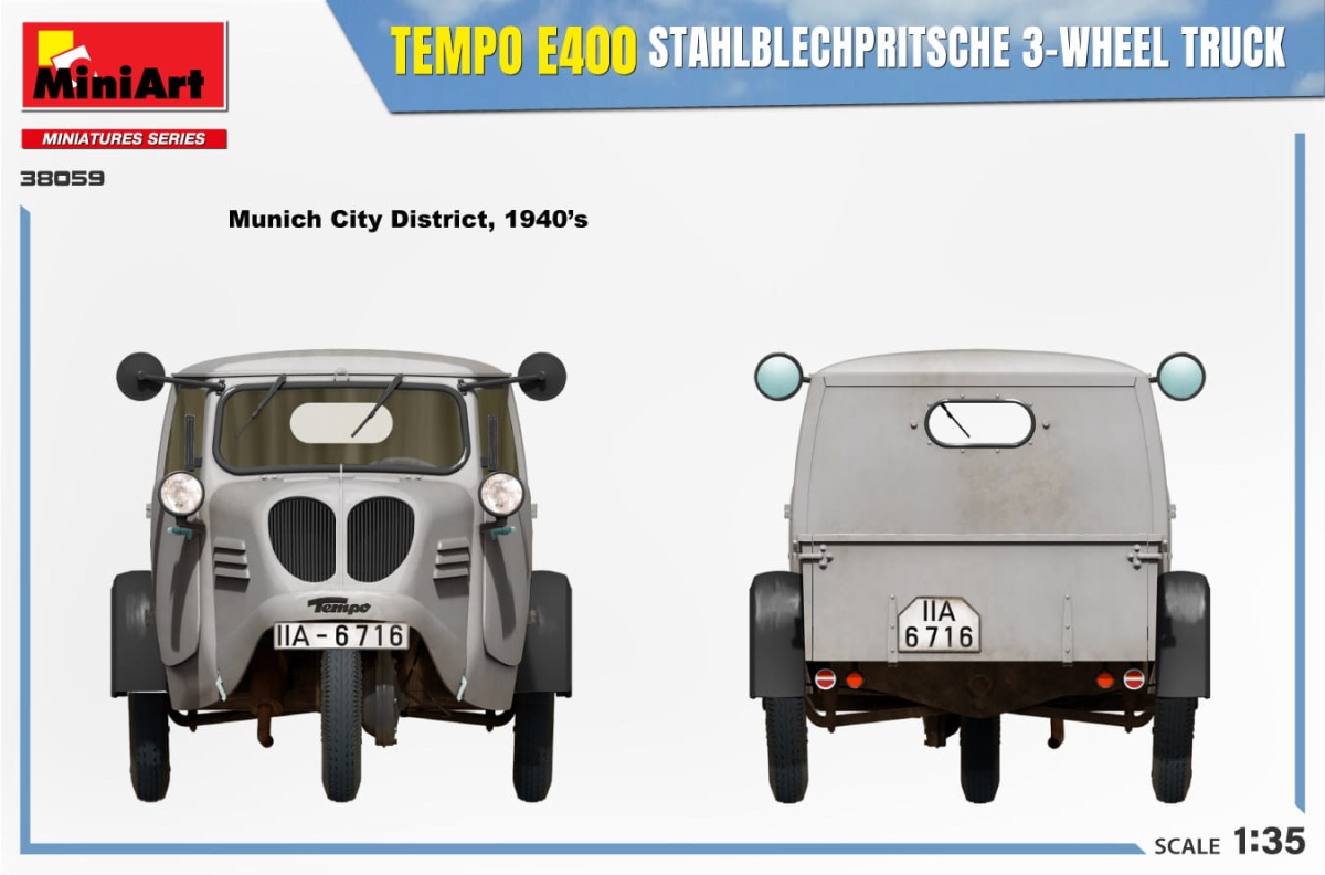 Zdjęcie dodatkowe produktu Tempo E400 Stahlblechpritsche 3-wheel Truck 1:35 MiniArt 38059
