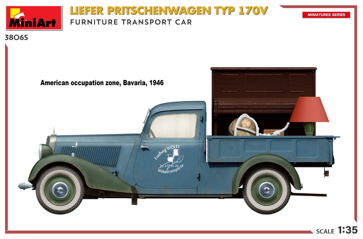 Zdjęcie dodatkowe produktu Liefer Pritschenwagen Typ 170v. Furniture Transport Car 1:35 MiniArt 38065