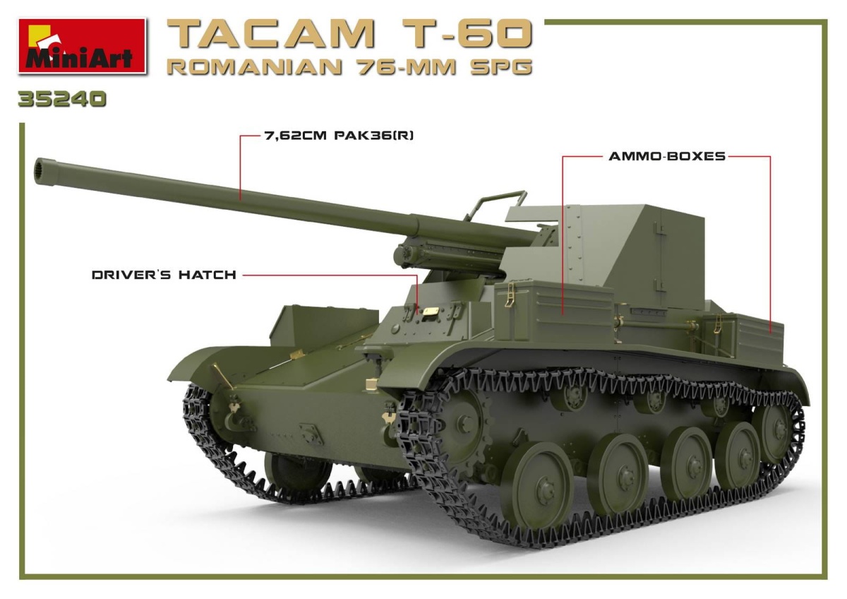 Zdjęcie dodatkowe produktu Romanian 76-mm Spg Tacam T-60 with Interior Kit 1:35 MiniArt 35240