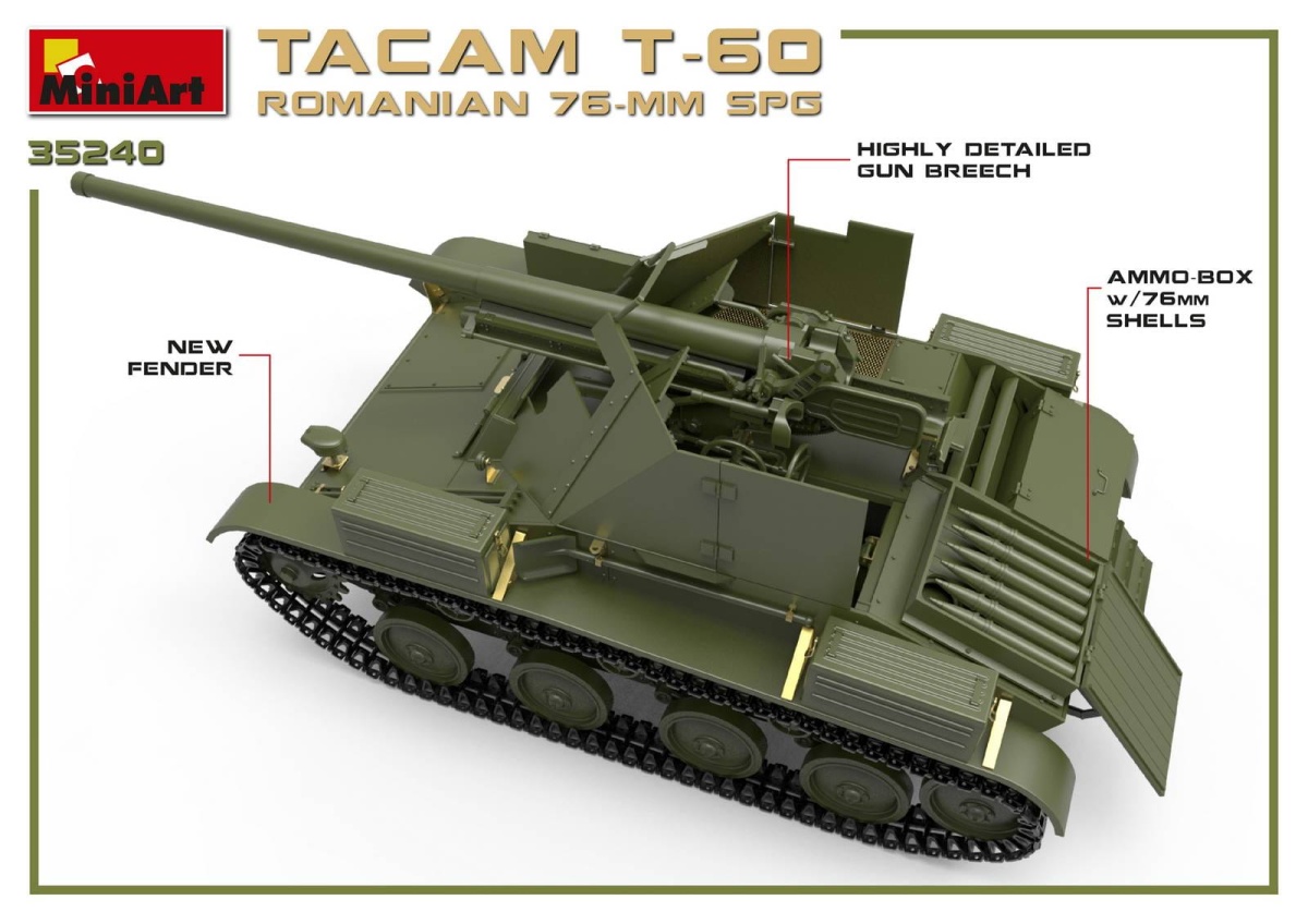 Zdjęcie dodatkowe produktu Romanian 76-mm Spg Tacam T-60 with Interior Kit 1:35 MiniArt 35240