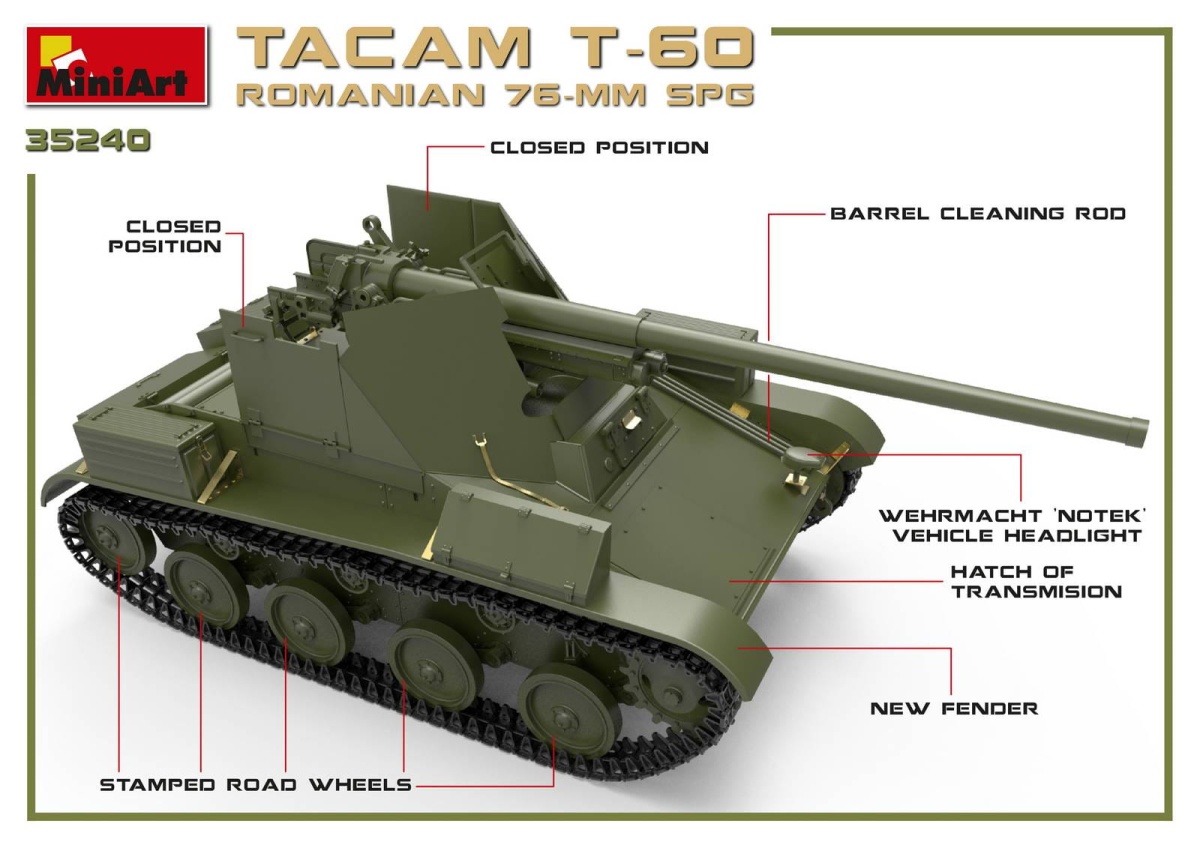 Zdjęcie dodatkowe produktu Romanian 76-mm Spg Tacam T-60 with Interior Kit 1:35 MiniArt 35240
