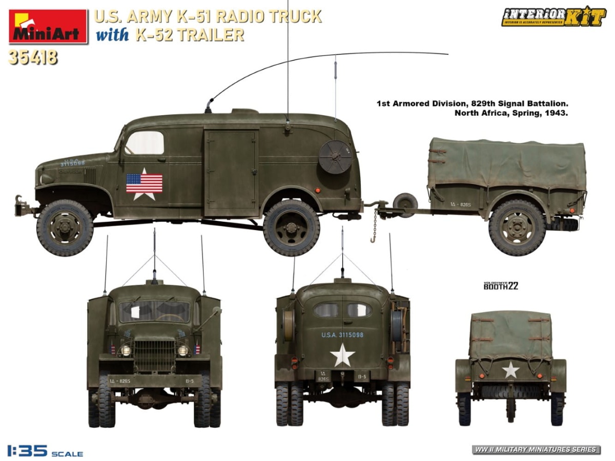 Zdjęcie dodatkowe produktu US Army K-51 Radio Truck With K-52 Trailer. Interior Kit 1:35 MiniArt 35418