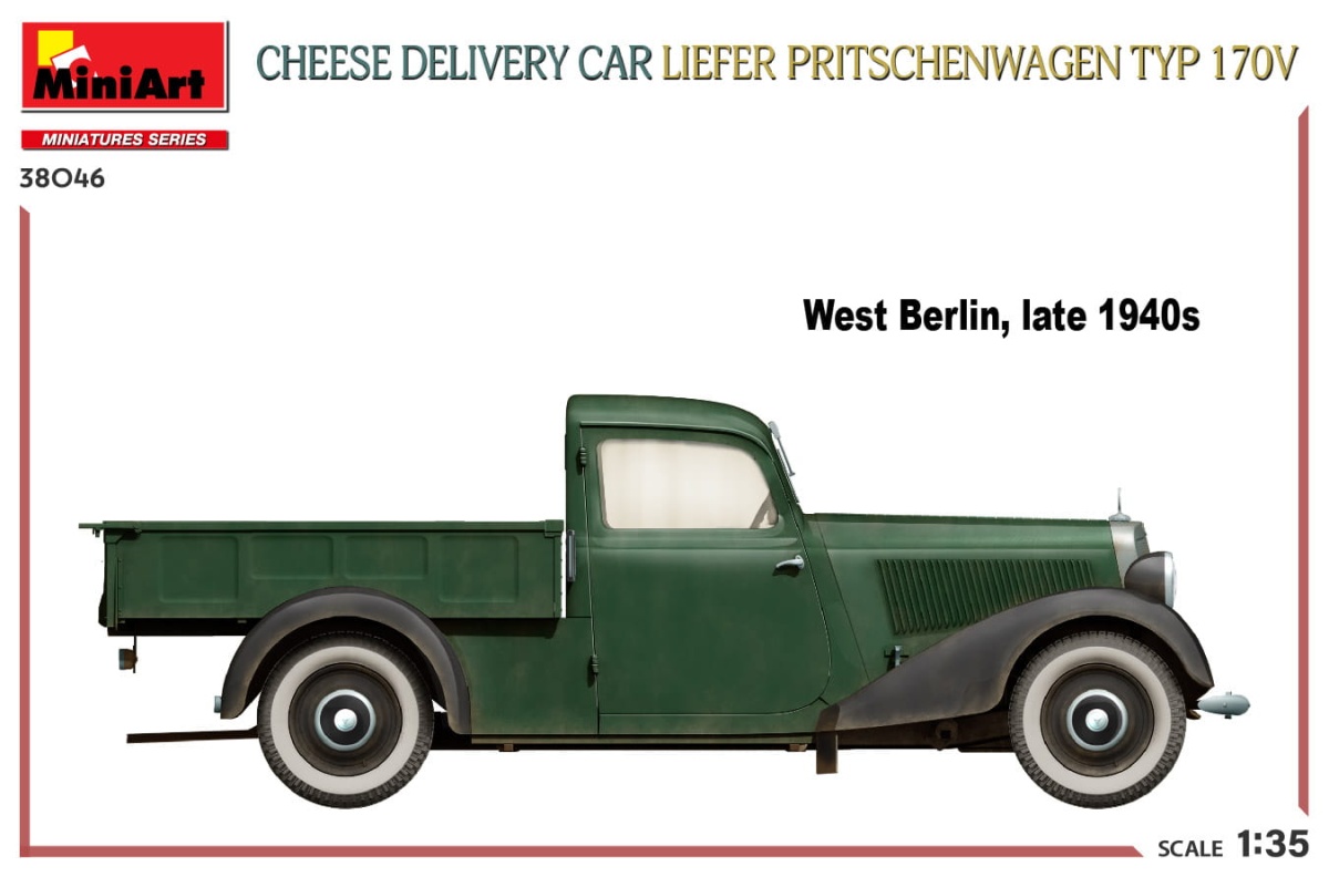 Zdjęcie dodatkowe produktu Cheese Delivery Car Liefer Pritschenwagen Typ 170v 1:35 MiniArt 38046