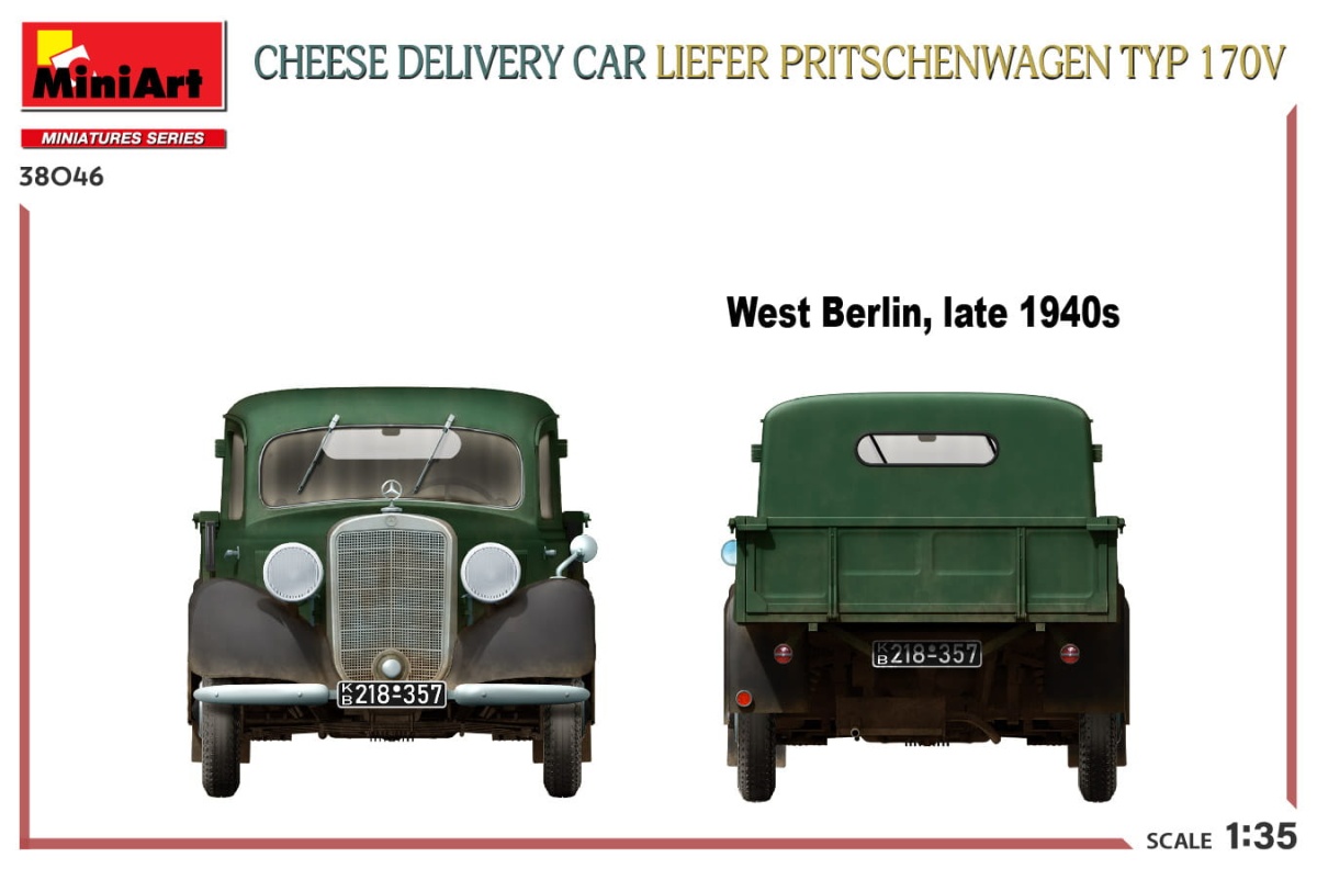 Zdjęcie dodatkowe produktu Cheese Delivery Car Liefer Pritschenwagen Typ 170v 1:35 MiniArt 38046