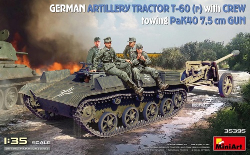 Artillery Tractor T-60(r) w/Crew, Towing PaK40 7.5cm Gun 1:35 MiniArt 35395