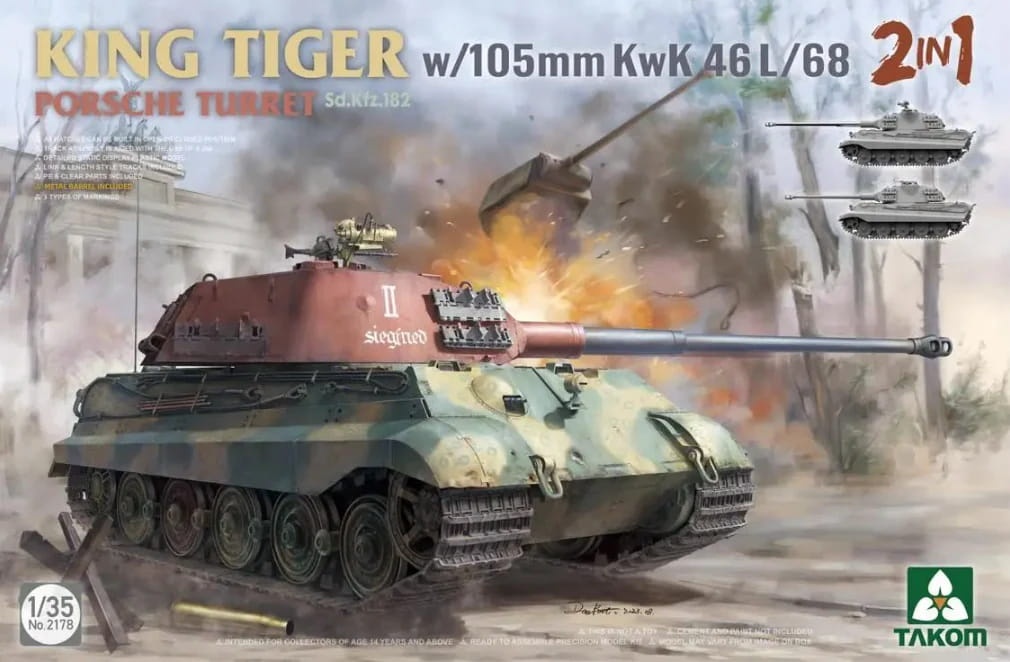 Zdjęcie główne produktu Sd.Kfz.182 King Tiger Porsche turret w/105m KwK 46 L/68 1:35 Takom 2178