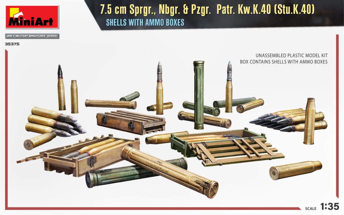 Zdjęcie dodatkowe produktu 7.5 cm Sprgr., Nbgr. and Pzgr. Patr. Kw.K.40 (Stu.K.40) 1:35 MiniArt 35375
