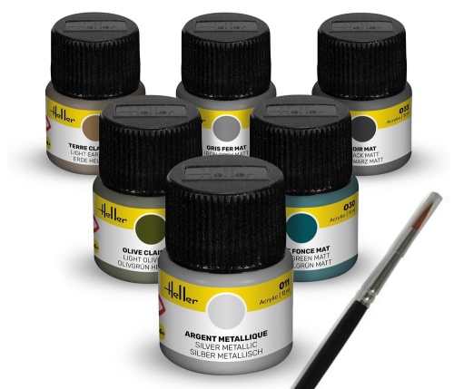 Military 6x12ml acrylic paint set and brush Heller 9400