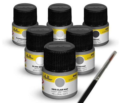 Aircraft 6x12ml acrylic paint set and brush Heller 9401