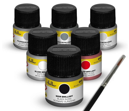 Sports Car 6x12ml acrylic paint set and brush Heller 9403