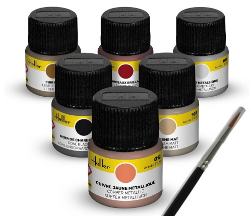 Oldtimer 6x12ml acrylic paint set and brush Heller 9404