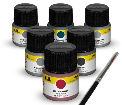 Navy 6x12ml acrylic paint set and brush Heller 9405