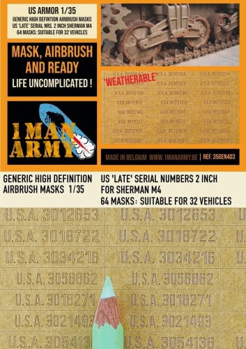 Masks US Late Serial Nrs. 2 Inch Sherman M4 1:35 1 Man Army 35GEN403