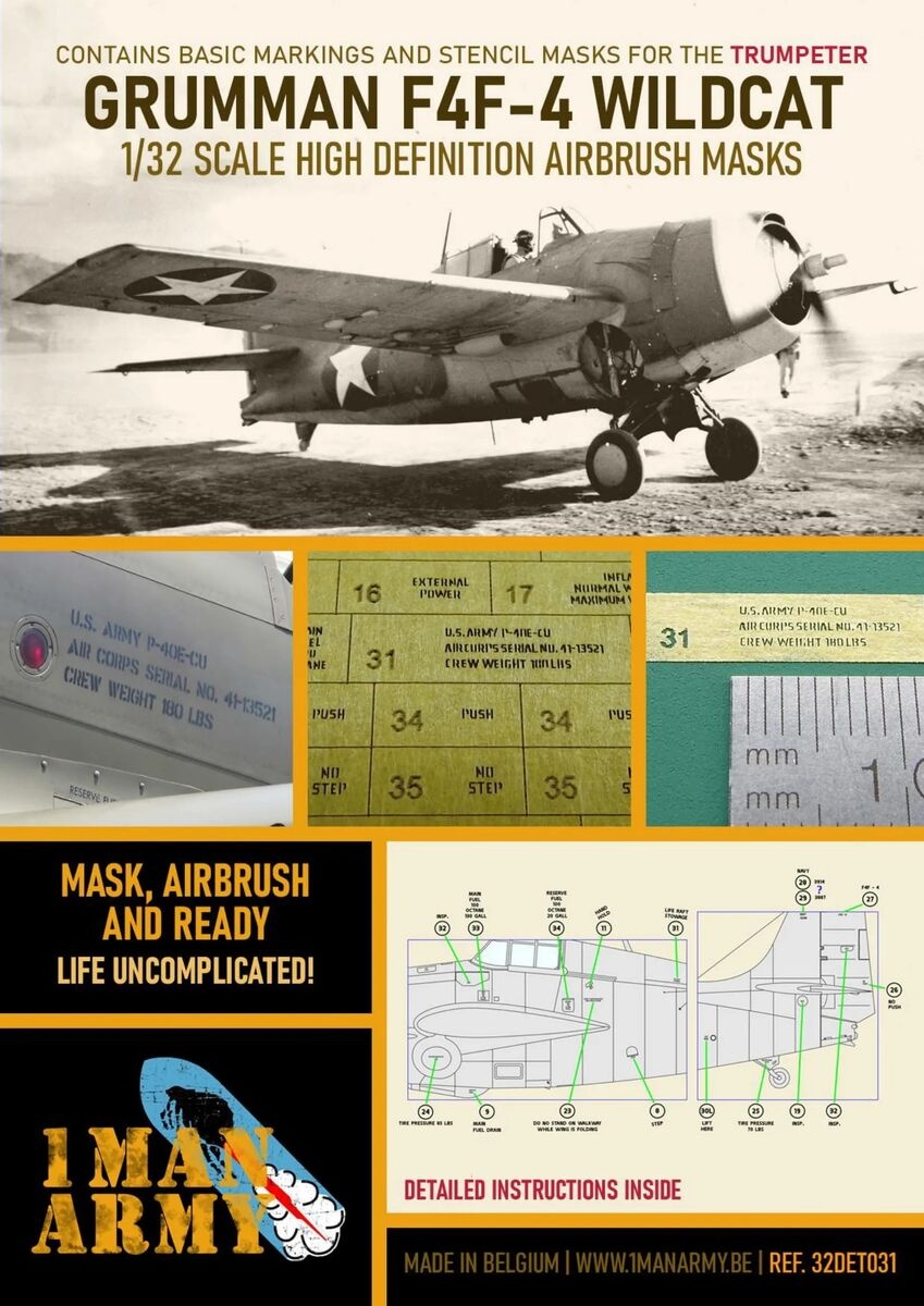 Zdjęcie główne produktu Maski Grumman F4F-4 Wildcat 1:32 1 Man Army 32DET031