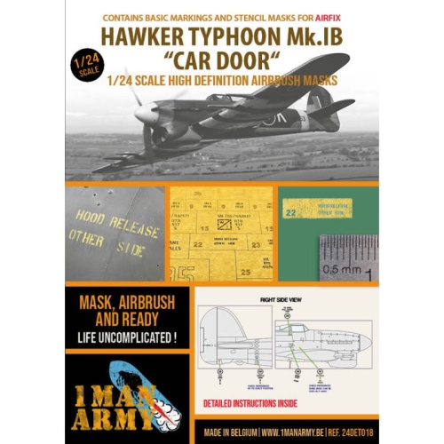Hawker Typhoon Mk.IB Car Door Masks (Airfix) 1:24 1 Man Army 24DET018
