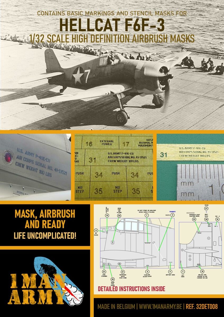 Zdjęcie główne produktu Maski Hellcat F6F-3 1:32 1 Man Army 32DET008