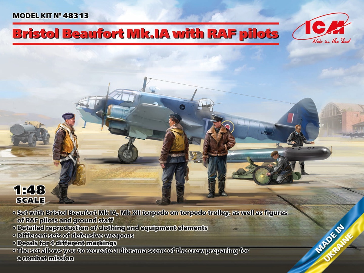 Zdjęcie główne produktu Bristol Beaufort Mk.IA with RAF pilots 1:48 ICM 48313