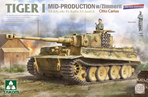 Tiger I Mid-Production With Zimmerit Otto Carius (Limited Edition) 1:35 Takom 2200