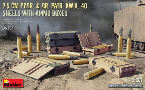 7.5 Cm Pzgr. and Gr. Patr. Kw.k. 40 Shells With Ammo Boxes 1:35 MiniArt 35381
