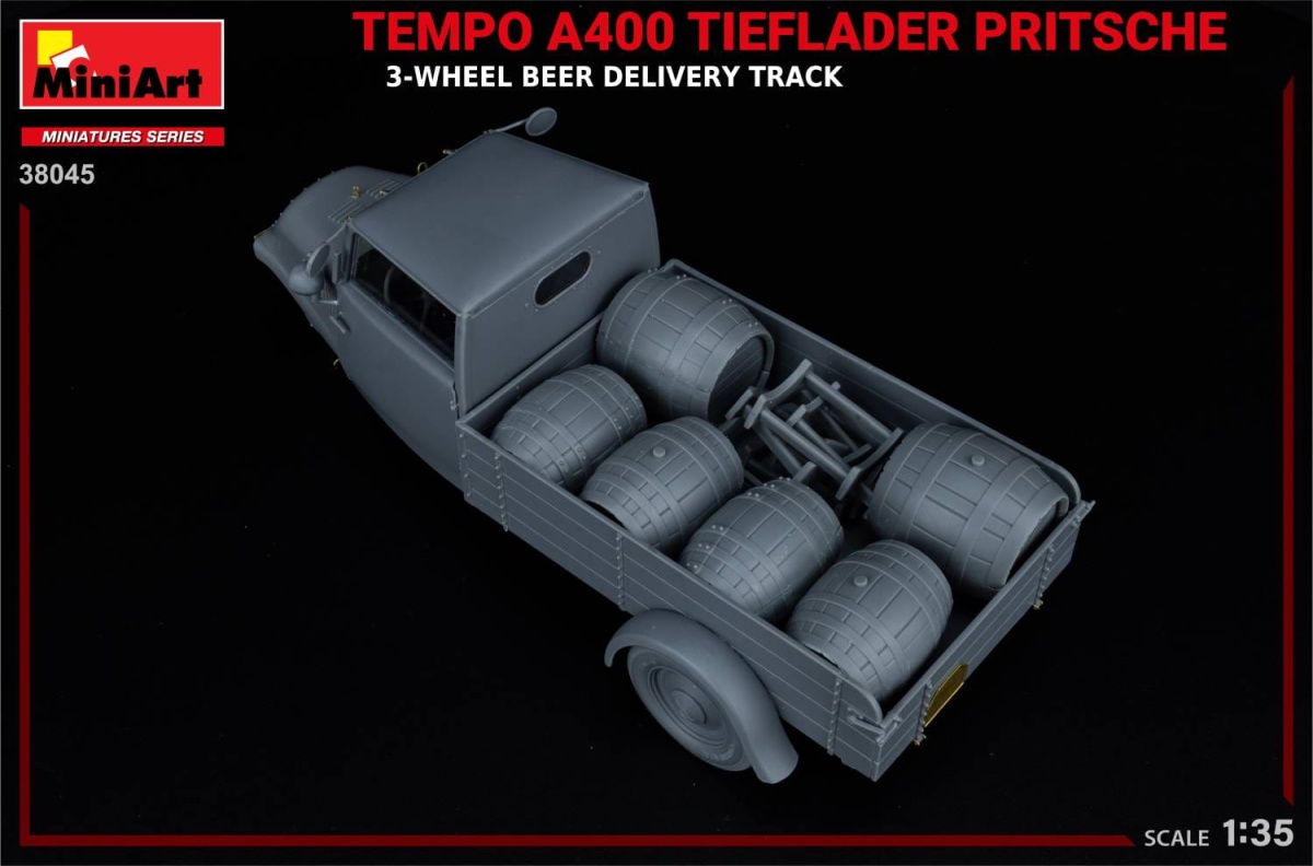 Zdjęcie dodatkowe produktu Tempo A400 Tieflader Pritsche 3-wheel Beer Delivery Truck 1:35 MiniArt 38045