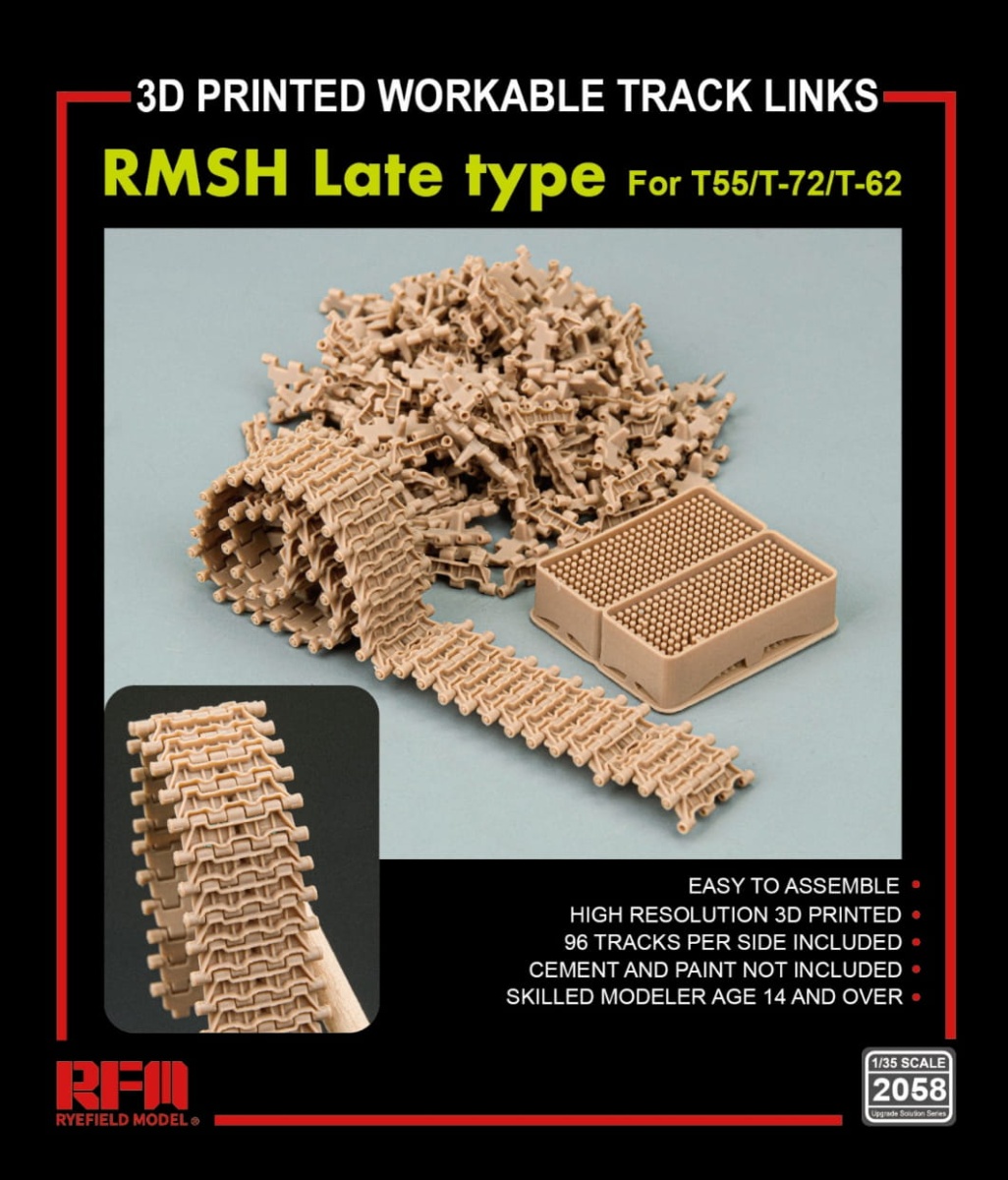 Zdjęcie dodatkowe produktu 3D Printed Workable Track Links RMSH Late Type For T-55/T-72/T-62 1:35 Rye Field Model 2058