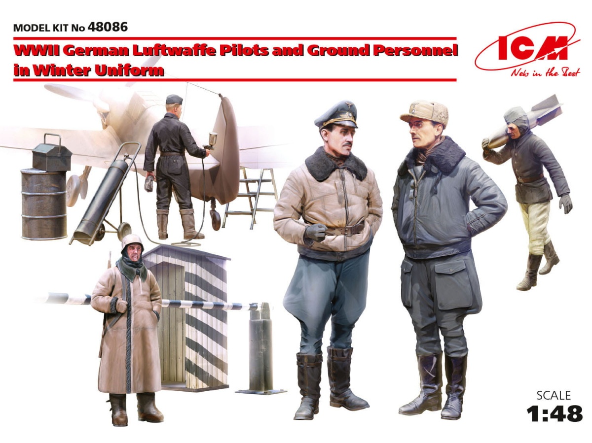 Zdjęcie główne produktu WWII German Luftwaffe Pilots and Ground Personnel in Winter Uniform 1:48 ICM 48086