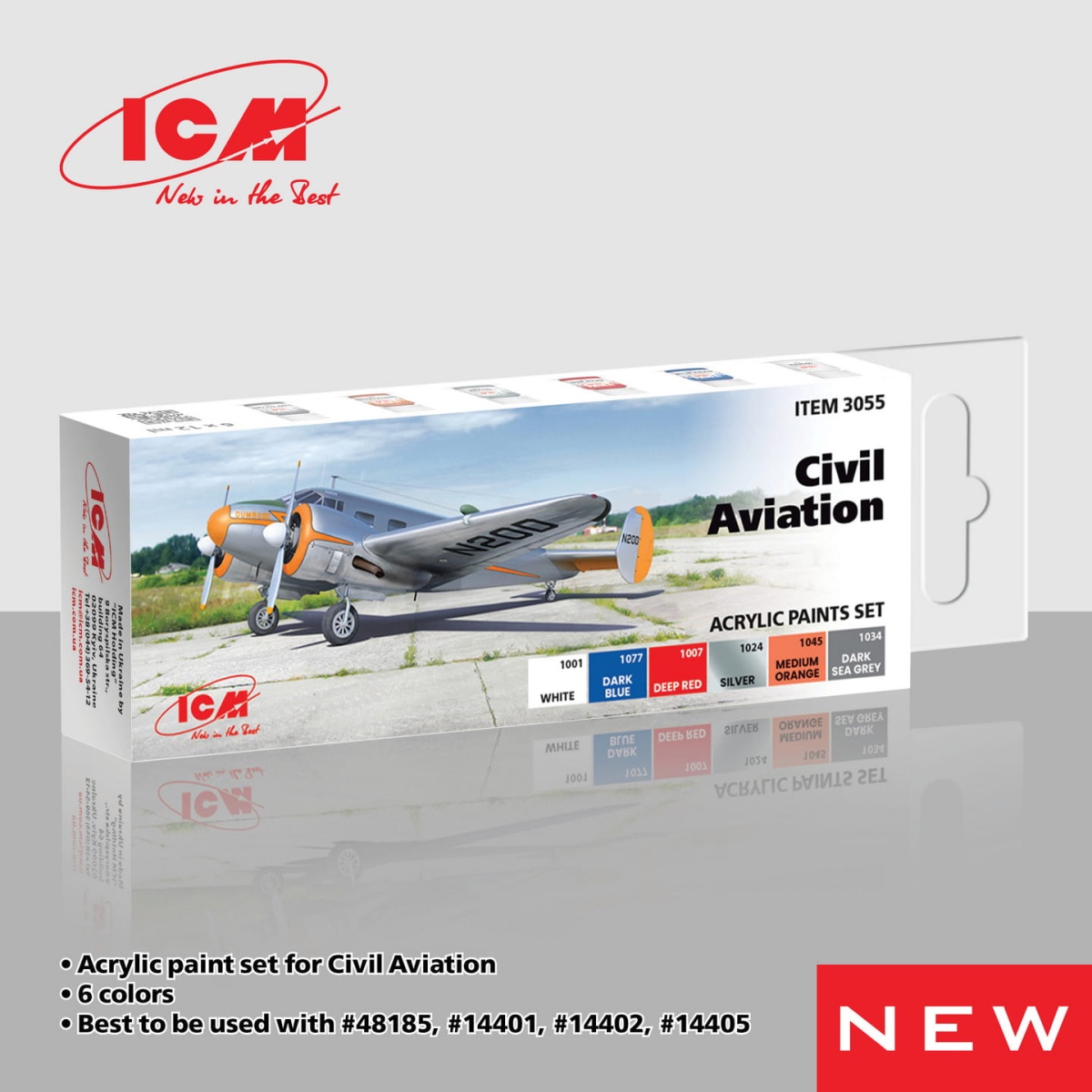 Zdjęcie dodatkowe produktu Acrylic paints set for Civil Aviation 1:35 ICM 3055